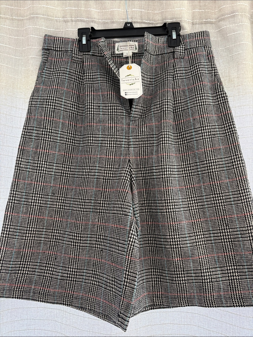 Love Riche women’s Black & Gray Glen Plaid bermuda shorts with Pink Windowpane